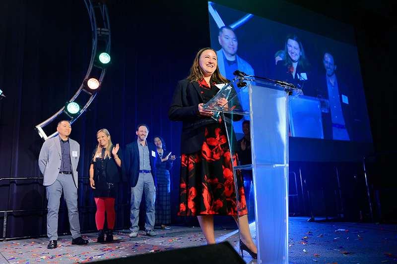 Merrie Lewis accepting Chicago Innovation Award for HDVI